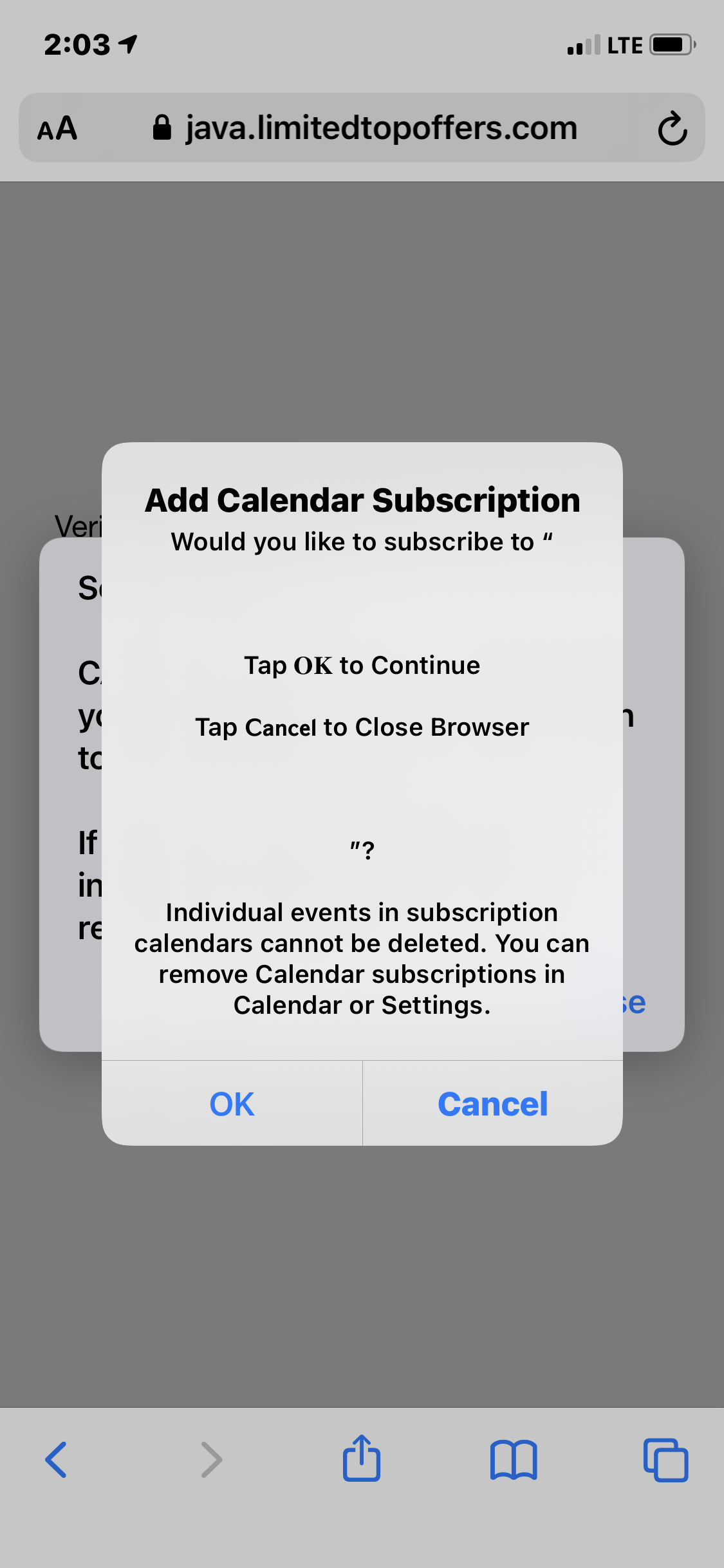 iOS alert to obtain consent to add the calendar