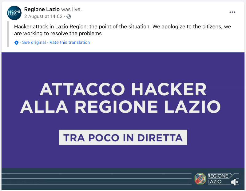 Lazio's Facebook page warns of a 