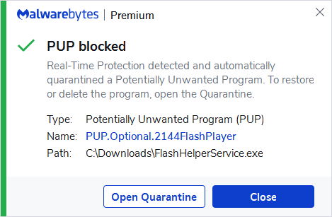 block PUP.Optional.2144FlashPlayer