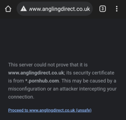 redirect warning for wrong certificate