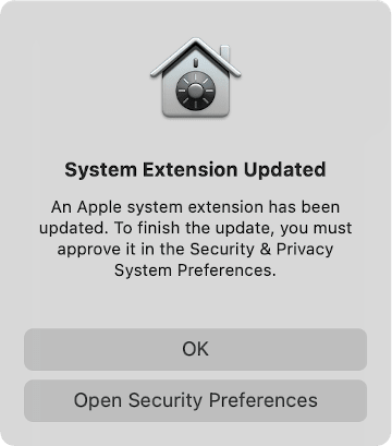 macOS alert about a system extension that has been updated