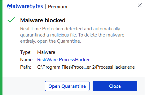 block RiskWare.ProcessHacker