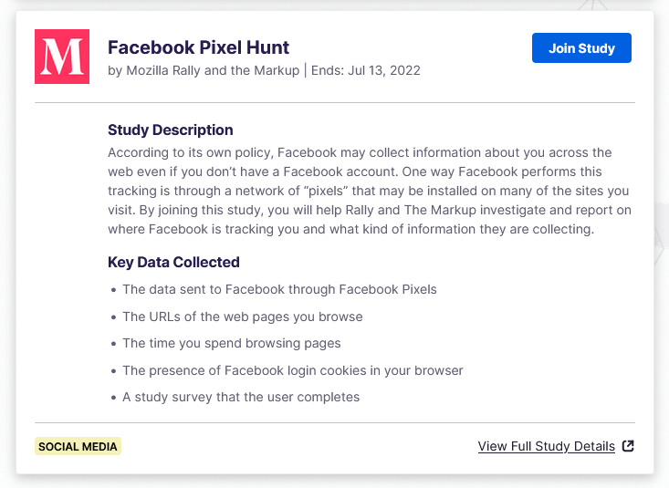Facebook Pixel Hunt study
