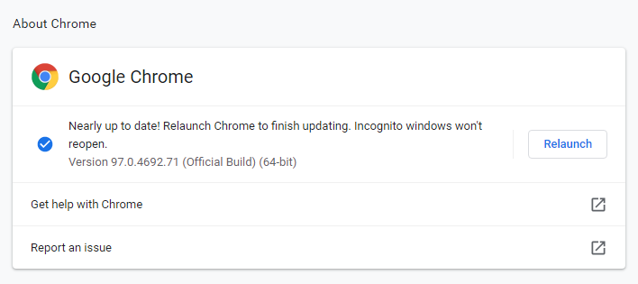 Chrome update ready