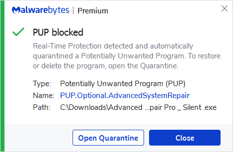 block PUP.Optional.AdvancedSystemRepair