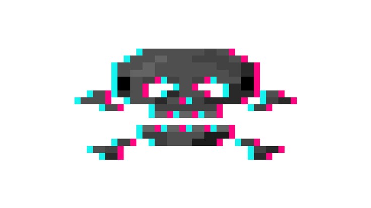 isolated vector illustration Pixel art 8-bit glitch skull with crossbones
