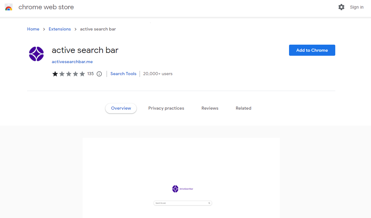 active search bar in the Chrome Webstore