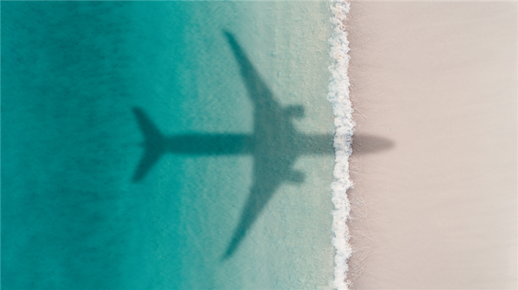 shadow of airplane over a beach