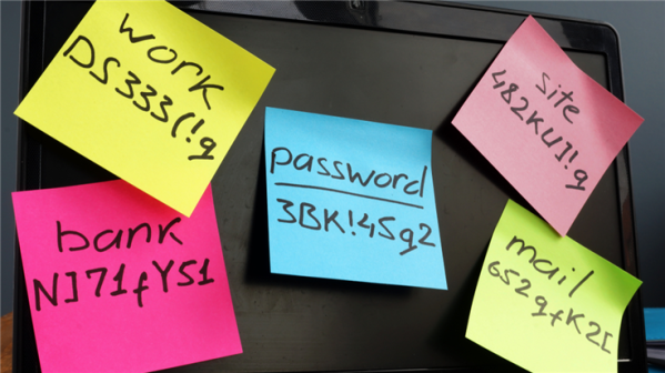 Passwords written on sticky notes