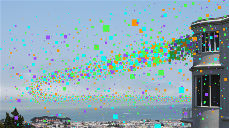 colored pixels flying by