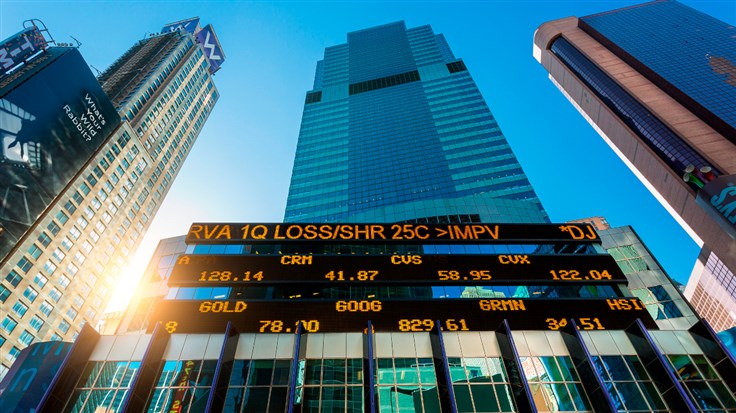 Morgan Stanley building showing its stock ticker