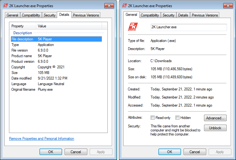 File properties 2K launcher.exe