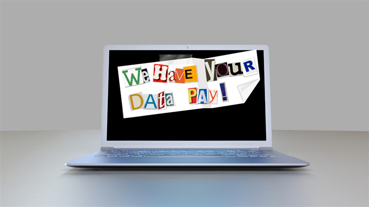 ransom note on laptop screen monitor