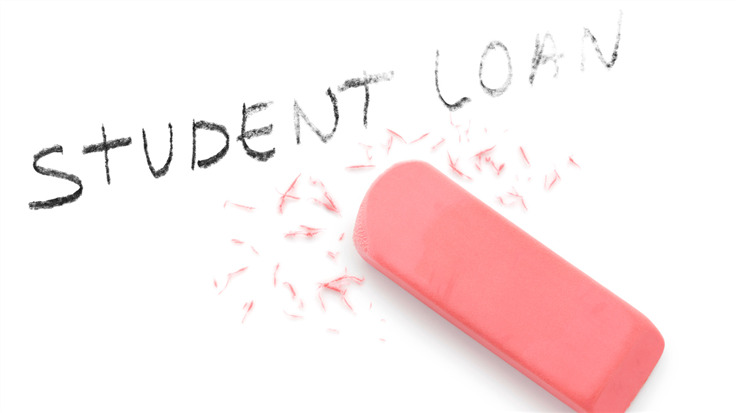 Pink eraser rubbing out student loan text