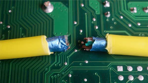 Broken cord on a computer chip