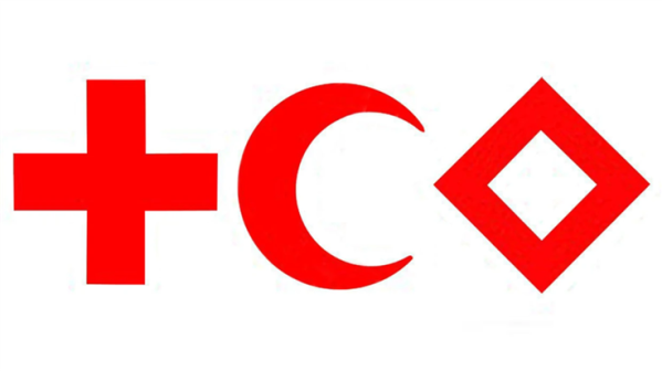 red cross, red crescent, and red crystal
