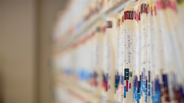 patient records in shelves