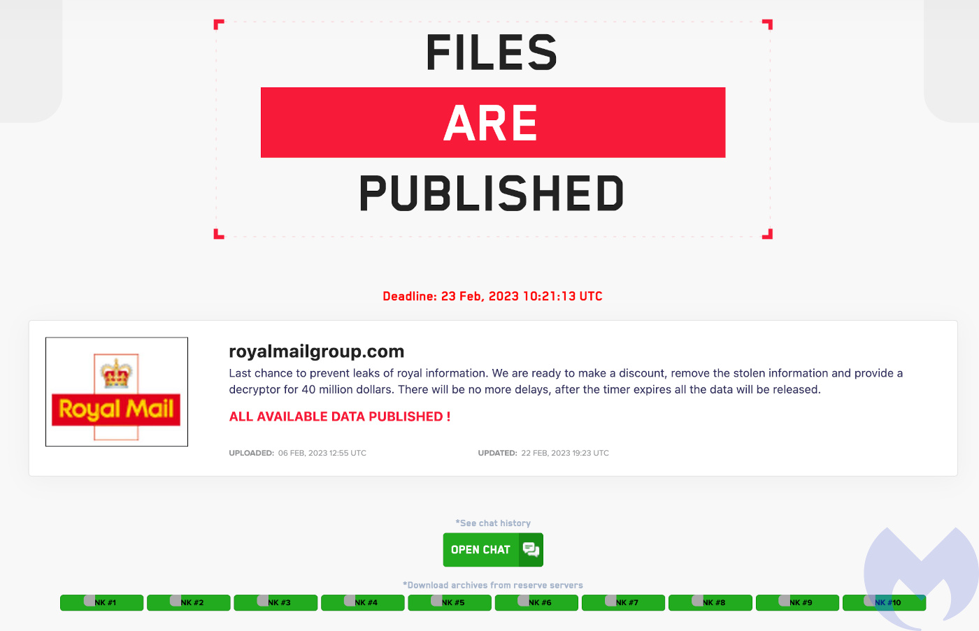 Royal Mail files are leaked on the LockBit dark web site