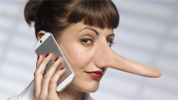 pinocchio-nosed fraudster on the phone