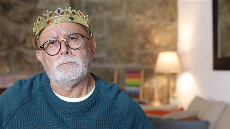 man with home made crown on his head