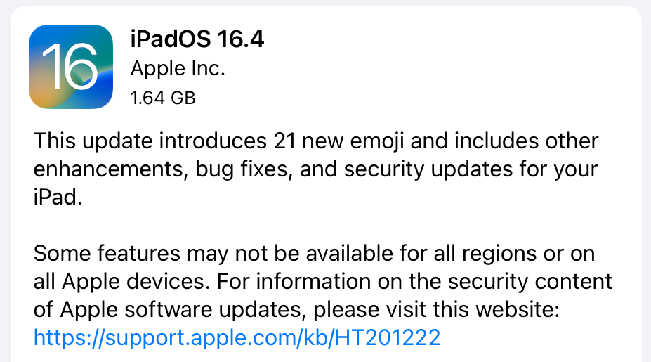 screenshot of available update for iPadOS 16.4