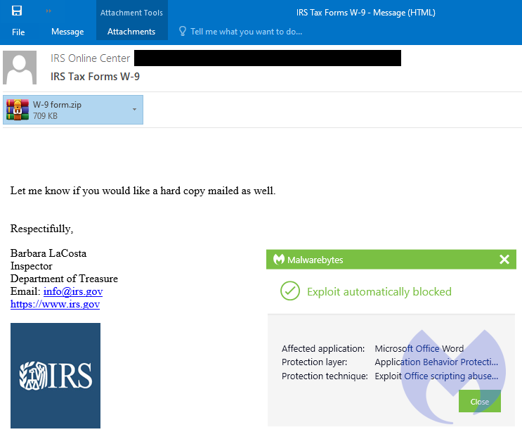 Rogue malware IRS spam