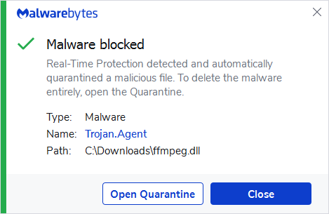Malwarebytes blocks Trojan.Agent