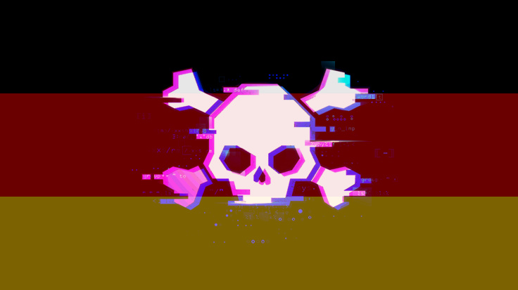 Skull and cross bones on a German flag