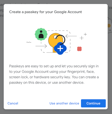 prompt saying user can create a passkey on the device
