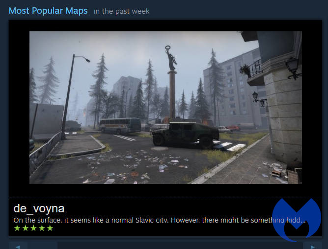 The Most Popular Maps panel on the Counter-Strike: Global Offensive Workshop page