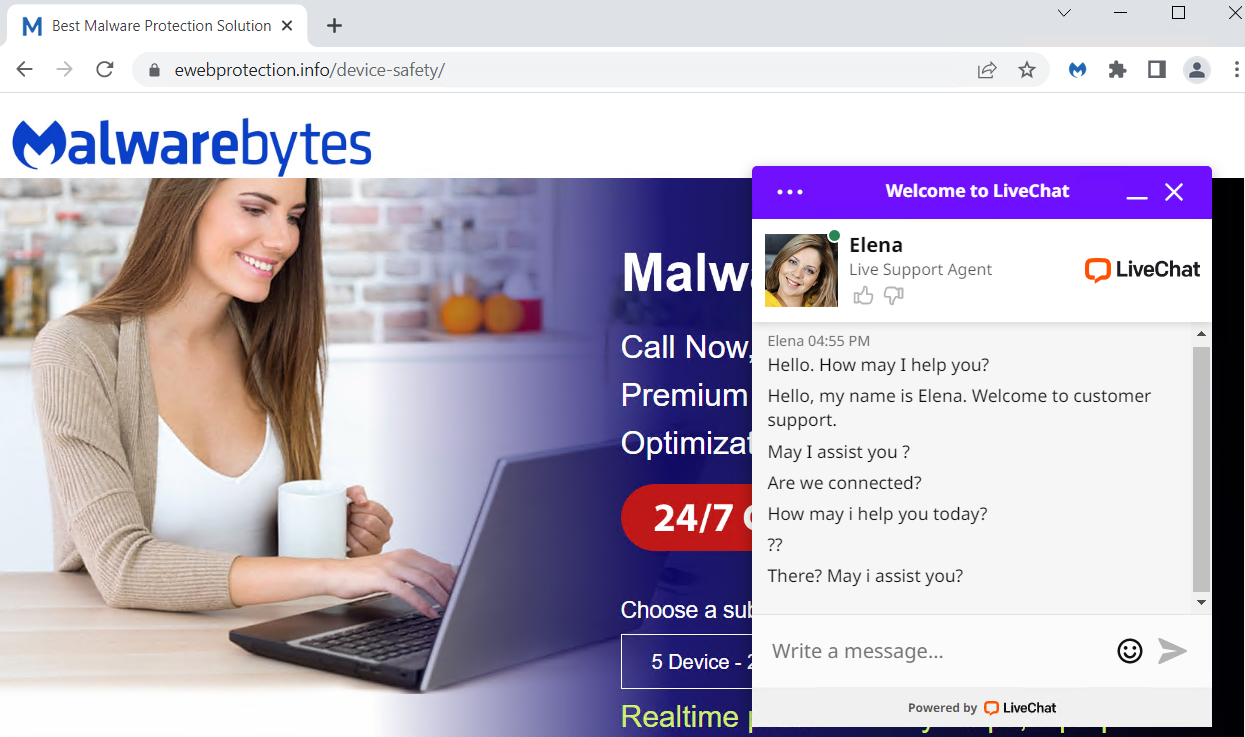 website of a Malwarebytes impersonator
