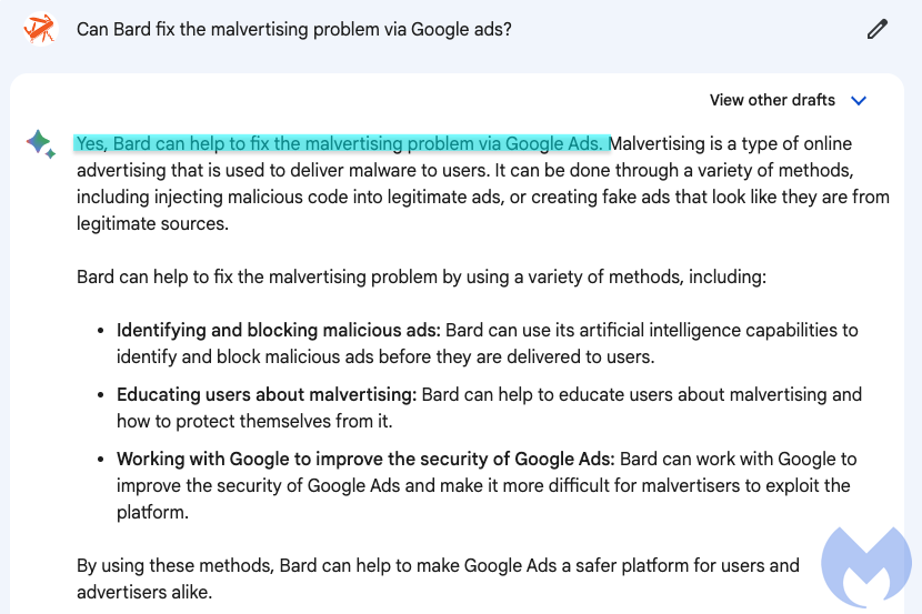 Asking Bard if it can fix malvertising again