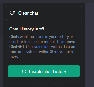 ChatGPT chat history is off