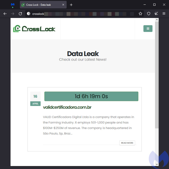 CrossLock ransomware leak site