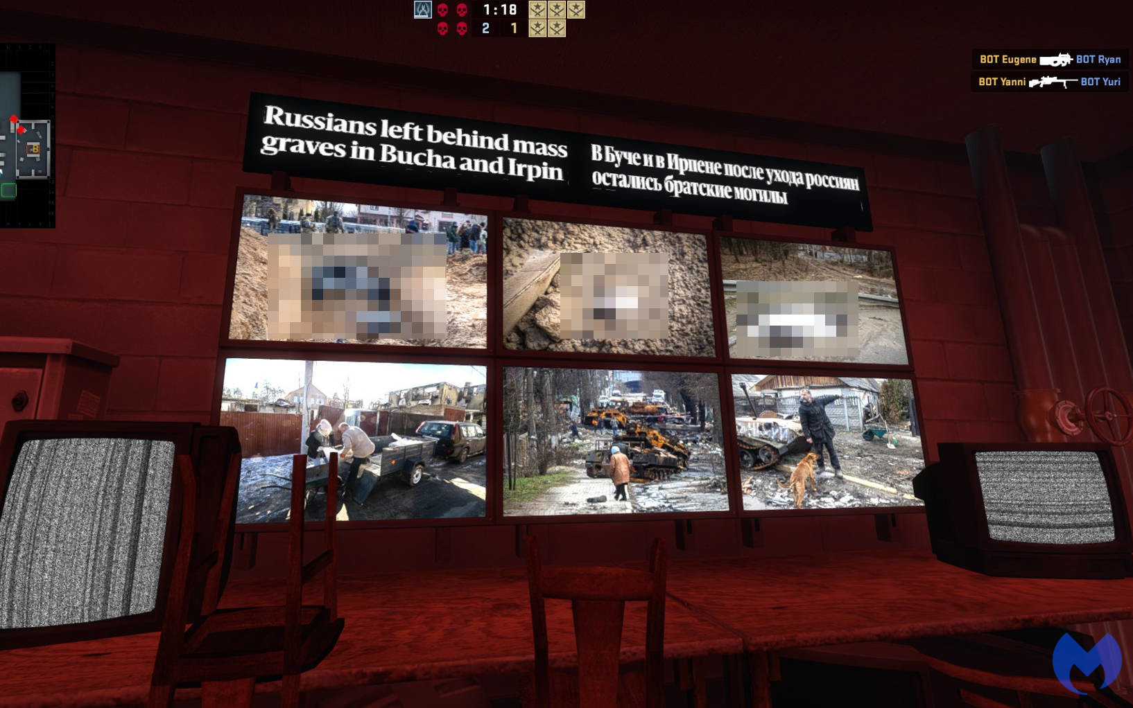 Screens show images off mass graves in Bucha and Irpin