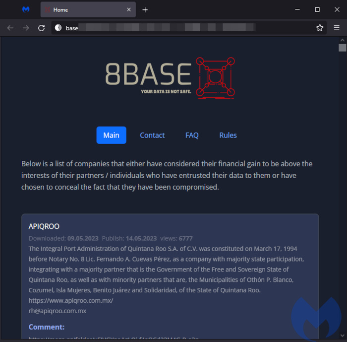 The 8BASE dark web leak site