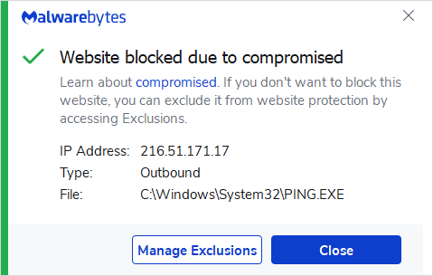 Malwarebytes blocks 216.51.171.17