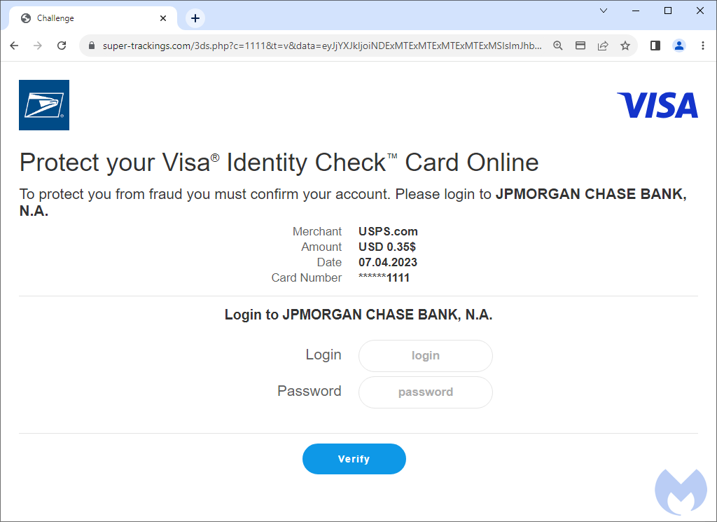 Visa phishing page