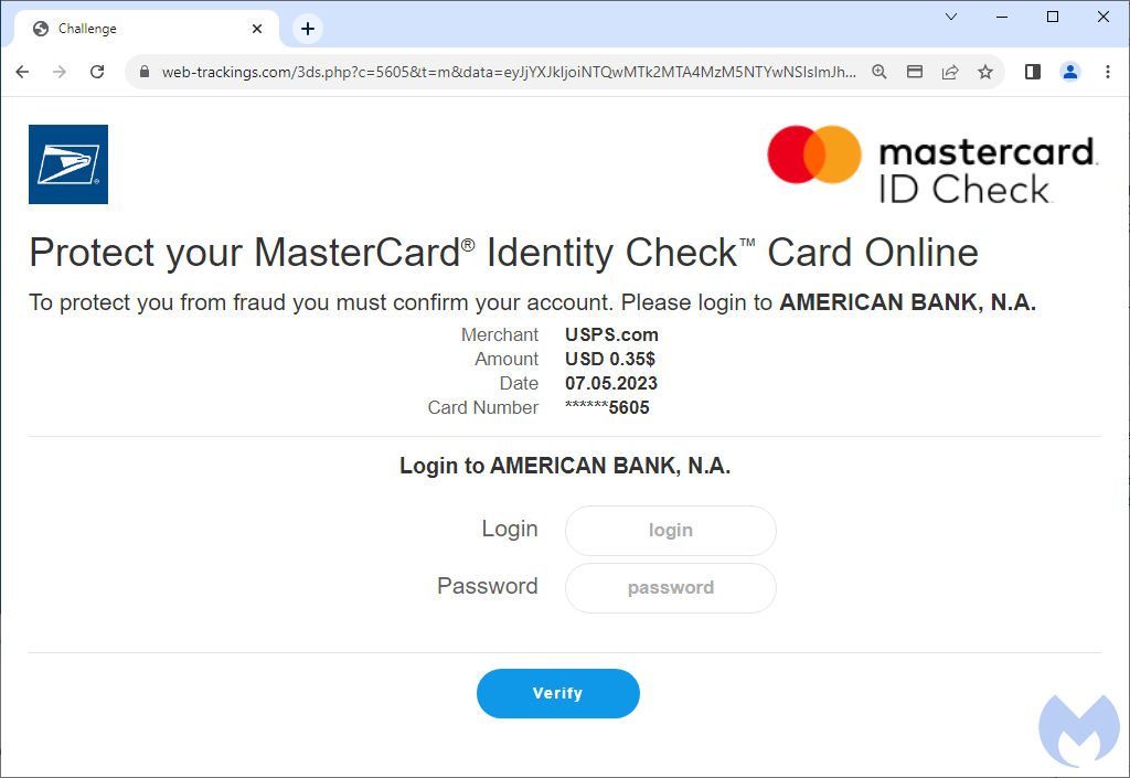 MasterCard phishing page