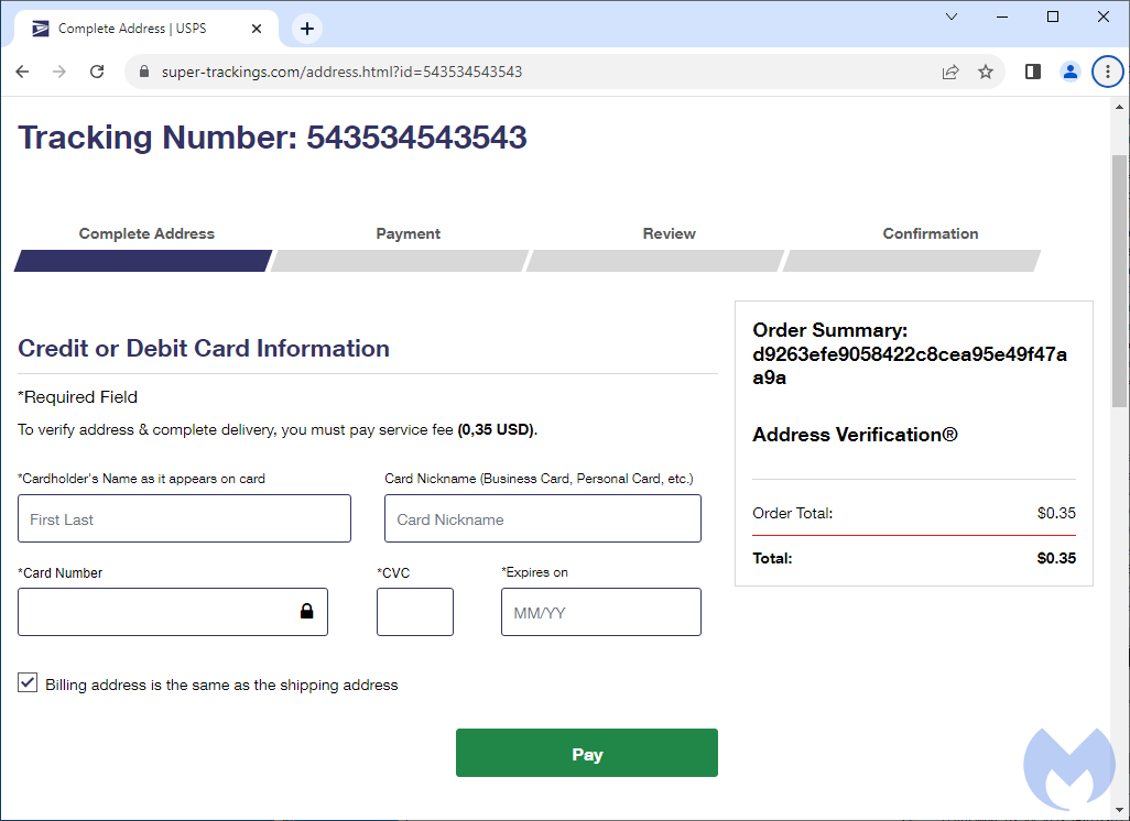 Malicious credit card form