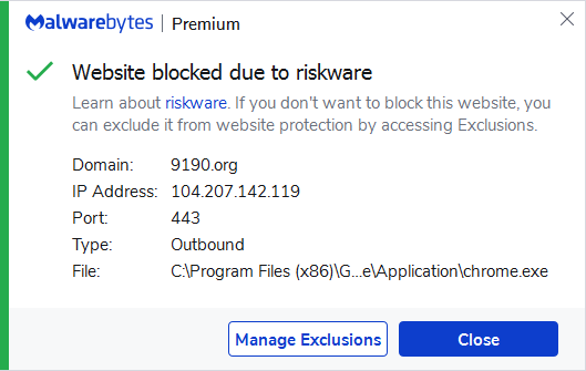 Malwarebytes blocks 9190.org 