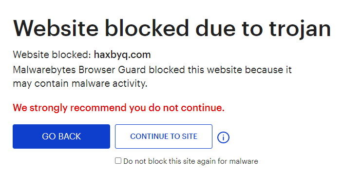 Malwarebytes blocks haxbyq.com