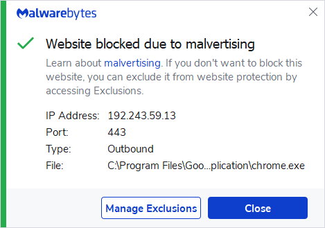 Malwarebytes blocks severaljack.com