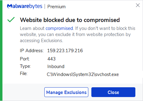 Malwarebytes blocks 159.223.179.216