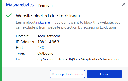 Malwarebytes blocks soon-soft.com