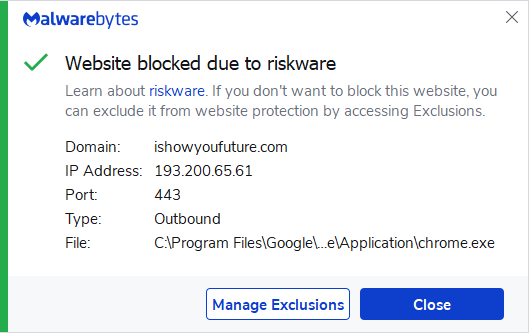 Malwarebytes blocks ishowyoufuture.com