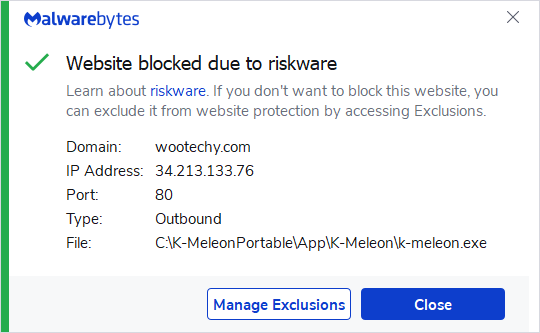 Malwarebytes blocks wootechy.com