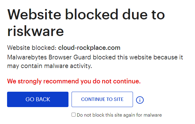 Malwarebytes blocks cloud-rockplace.com