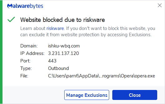 Malwarebytes blocks ishku-wbq.com