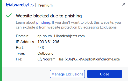 Malwarebytes blocks ap-south-1.linodeobjects.com